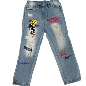 SHEIN Graphic Distressed Jeans – Size 5Y